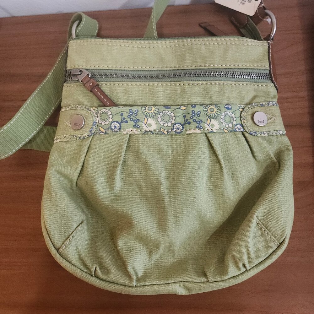 Fossil Green Floral Print Crossbody Bag Purse Vintage NWT